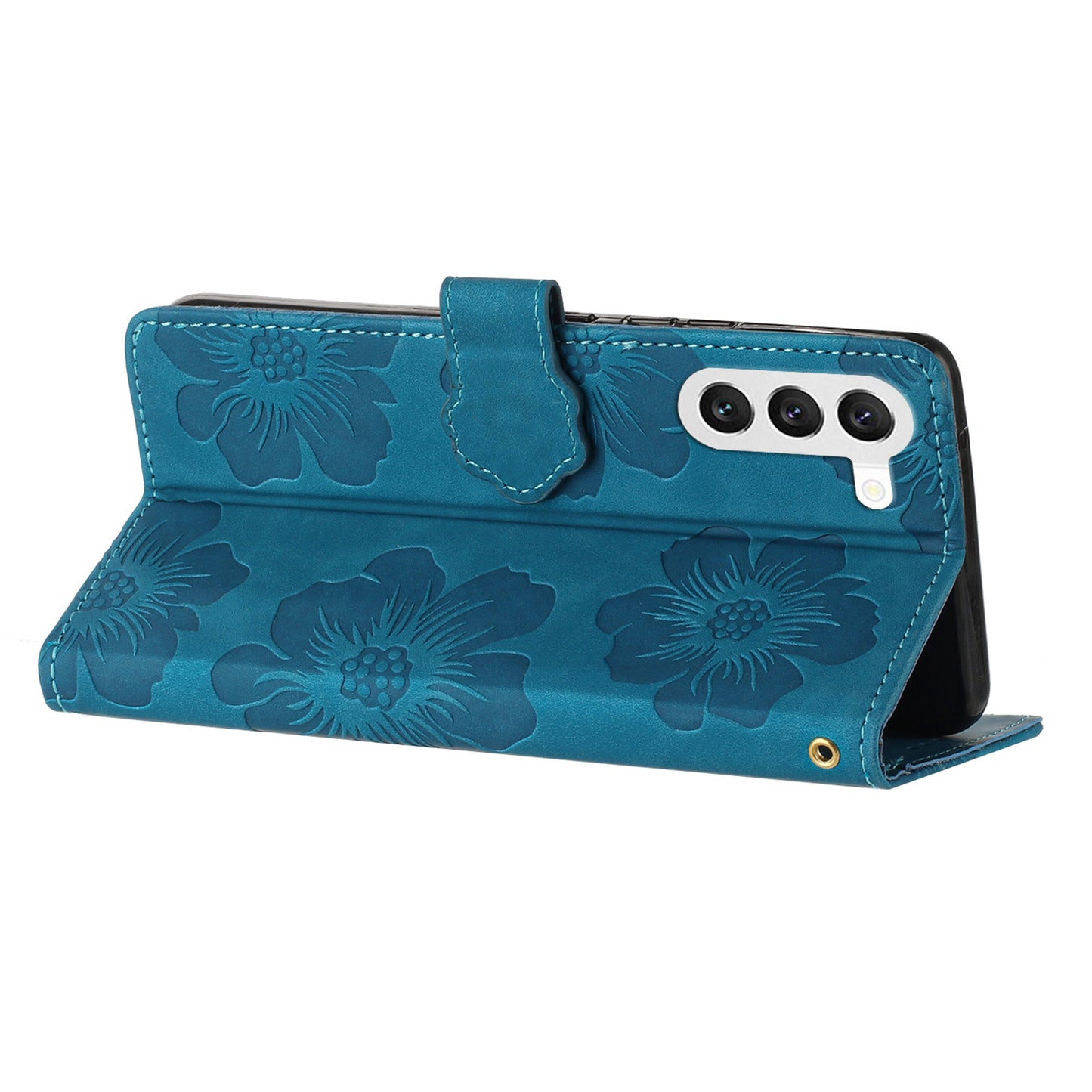 For Samsung Galaxy S23 Flowers Imprinted Leather Phone Case Stand Wallet Drop-proof Shell