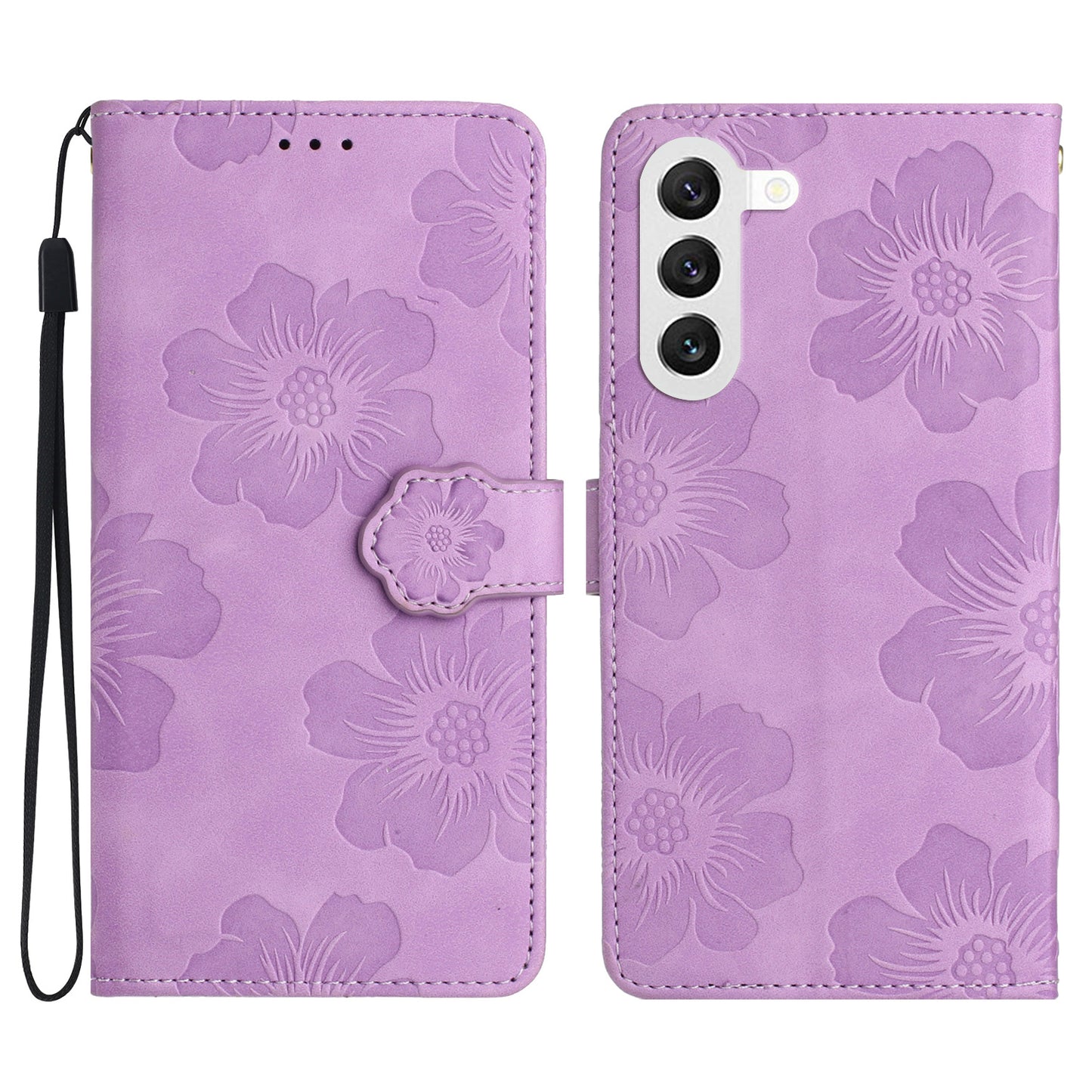 For Samsung Galaxy S23 Flowers Imprinted Leather Phone Case Stand Wallet Drop-proof Shell