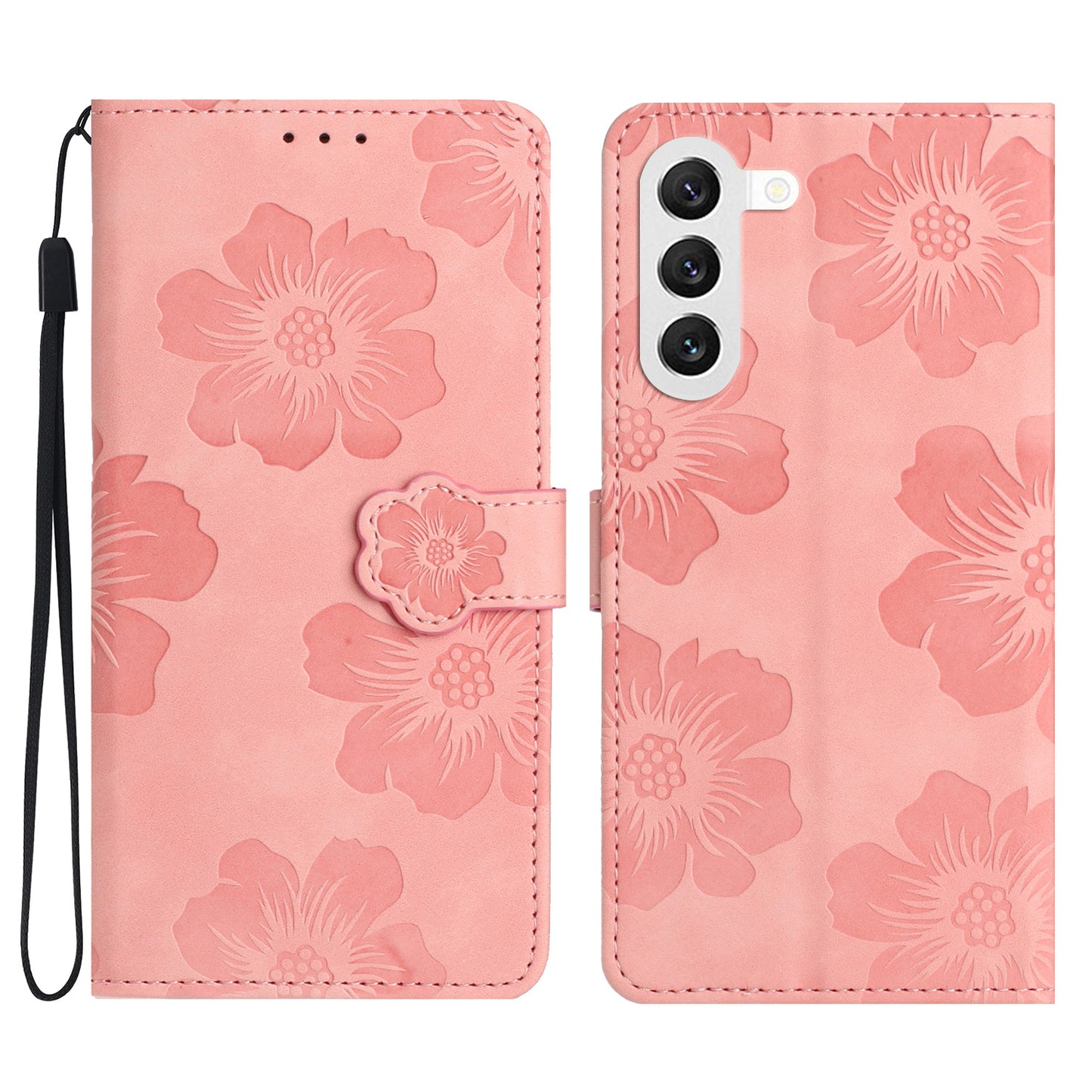 For Samsung Galaxy S23 Flowers Imprinted Leather Phone Case Stand Wallet Drop-proof Shell