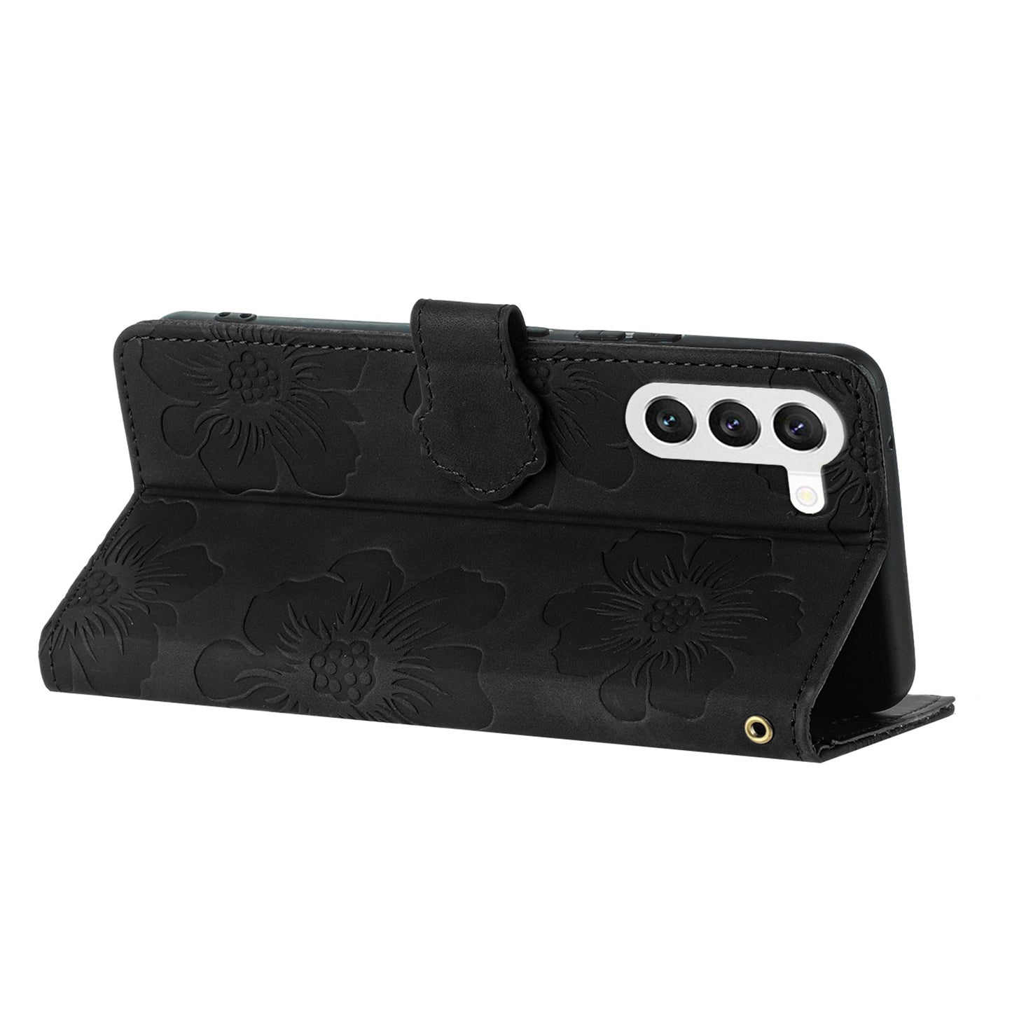 For Samsung Galaxy S23 Flowers Imprinted Leather Phone Case Stand Wallet Drop-proof Shell