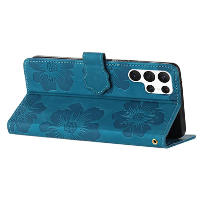 For Samsung Galaxy S23 Ultra Cell Phone Case Wallet Cover PU Leather Stand Imprinted Flower Pattern Shell