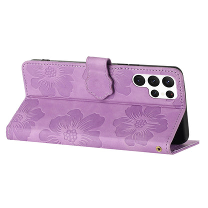 For Samsung Galaxy S23 Ultra Cell Phone Case Wallet Cover PU Leather Stand Imprinted Flower Pattern Shell