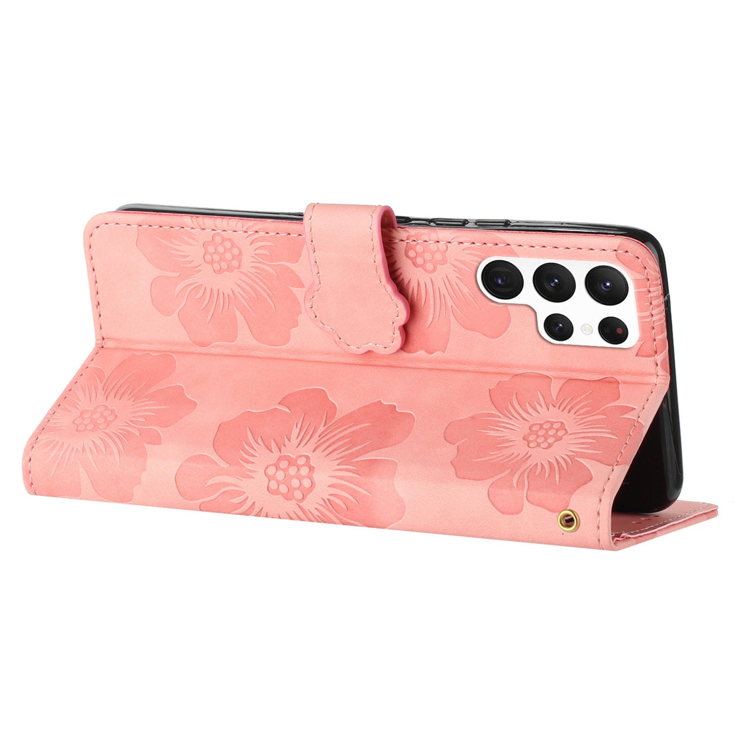 For Samsung Galaxy S23 Ultra Cell Phone Case Wallet Cover PU Leather Stand Imprinted Flower Pattern Shell