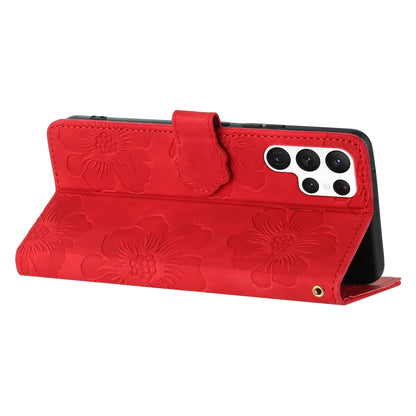 For Samsung Galaxy S23 Ultra Cell Phone Case Wallet Cover PU Leather Stand Imprinted Flower Pattern Shell