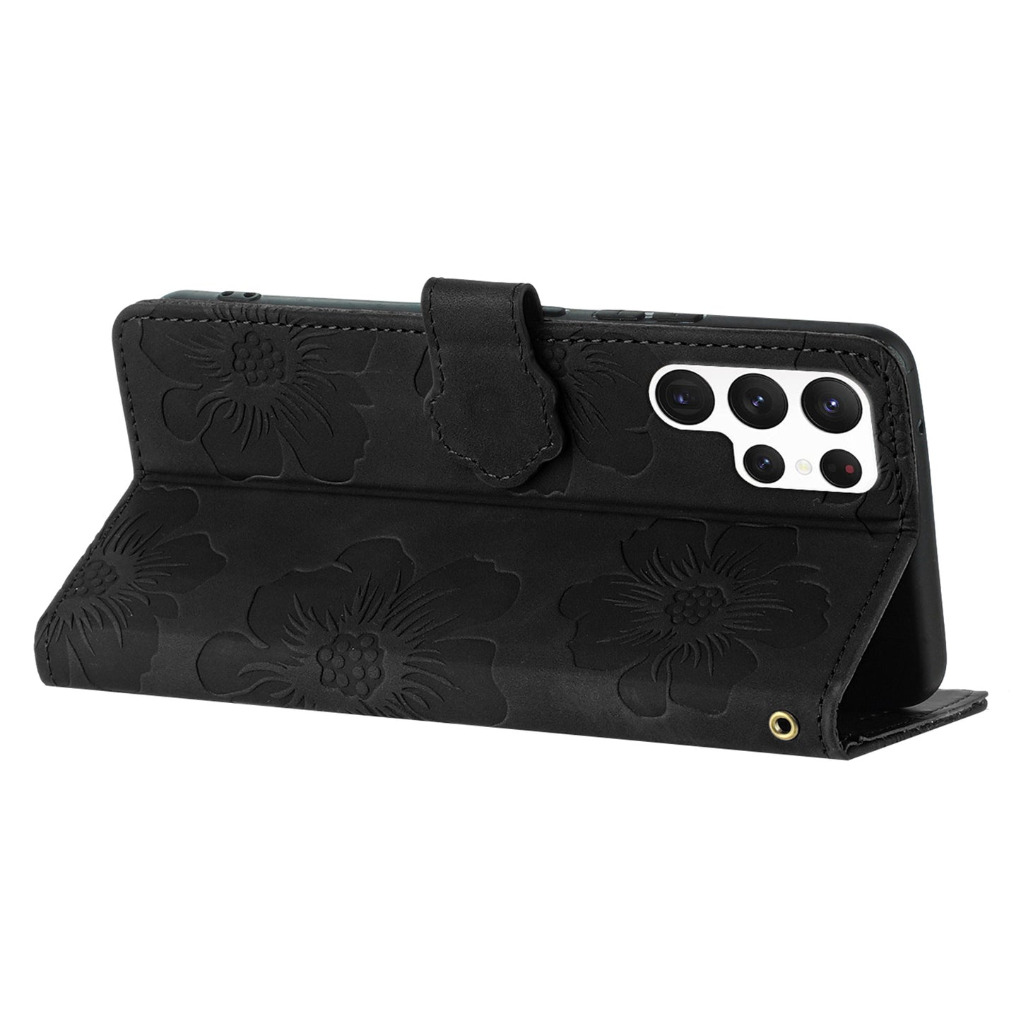 For Samsung Galaxy S23 Ultra Cell Phone Case Wallet Cover PU Leather Stand Imprinted Flower Pattern Shell