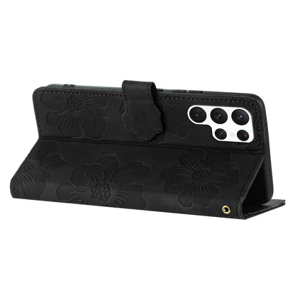 For Samsung Galaxy S23 Ultra Cell Phone Case Wallet Cover PU Leather Stand Imprinted Flower Pattern Shell