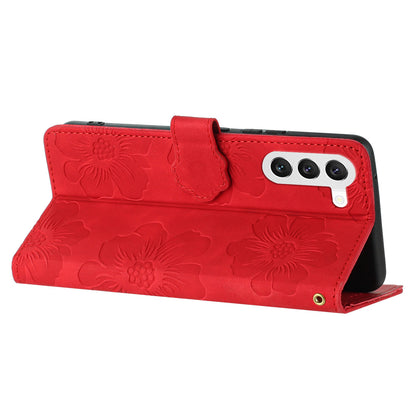 For Samsung Galaxy S23+ Anti-Scratch PU Leather Stand Phone Shell Imprinted Flower Pattern Wallet Cover Case