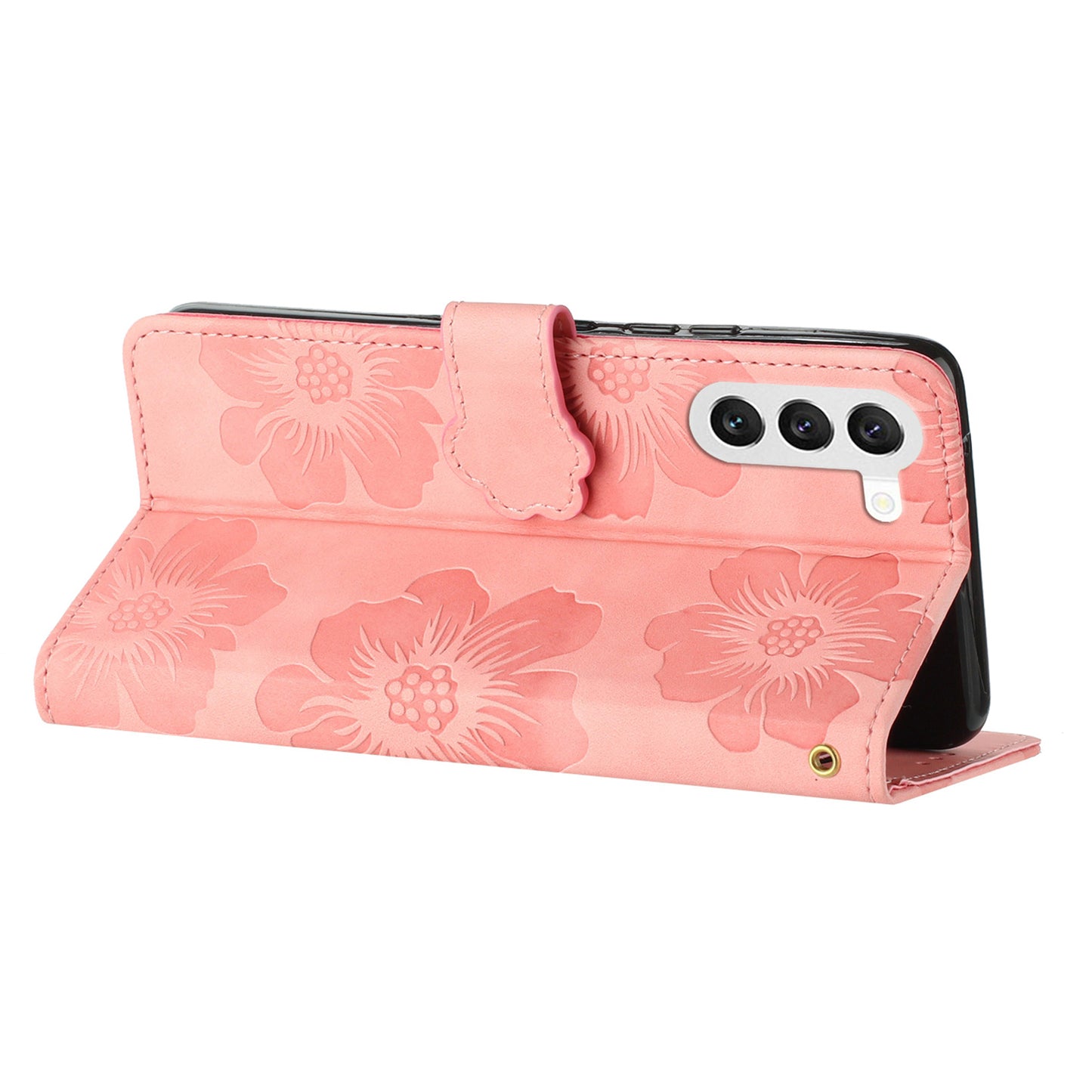 For Samsung Galaxy S23+ Anti-Scratch PU Leather Stand Phone Shell Imprinted Flower Pattern Wallet Cover Case