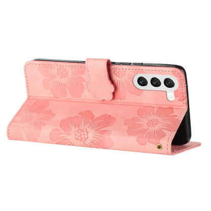 For Samsung Galaxy S23+ Anti-Scratch PU Leather Stand Phone Shell Imprinted Flower Pattern Wallet Cover Case