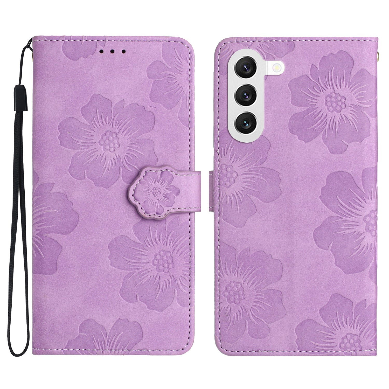 For Samsung Galaxy S23+ Anti-Scratch PU Leather Stand Phone Shell Imprinted Flower Pattern Wallet Cover Case