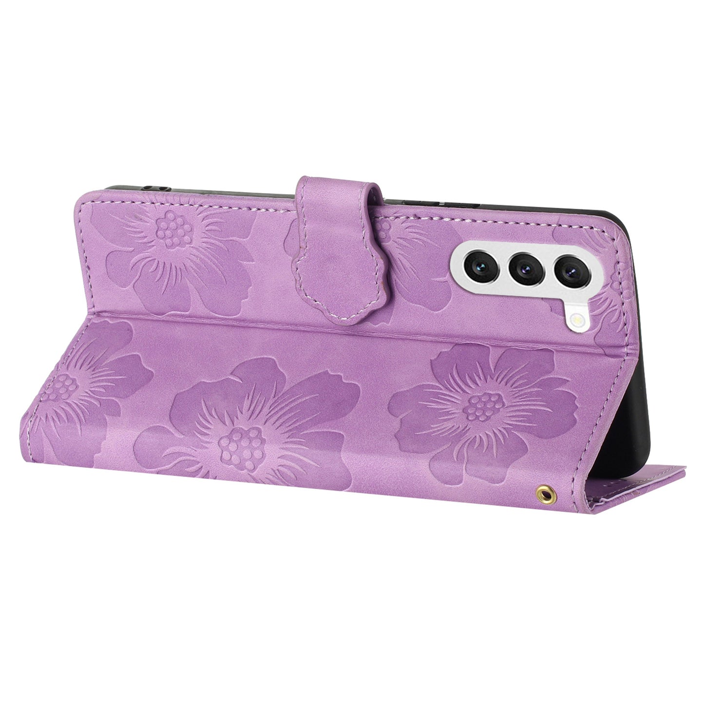 For Samsung Galaxy S23+ Anti-Scratch PU Leather Stand Phone Shell Imprinted Flower Pattern Wallet Cover Case