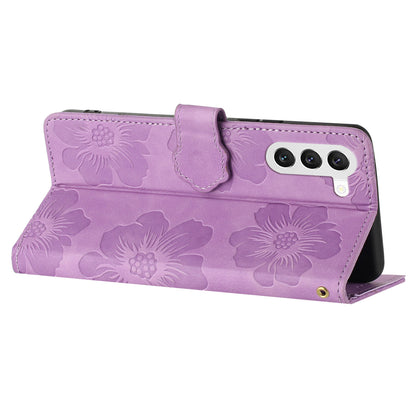 For Samsung Galaxy S23+ Anti-Scratch PU Leather Stand Phone Shell Imprinted Flower Pattern Wallet Cover Case