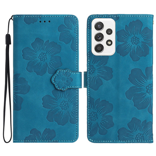 For Samsung Galaxy A73 5G Flip Stand Phone Case Flowers Imprint Leather Wallet Shockproof Cover