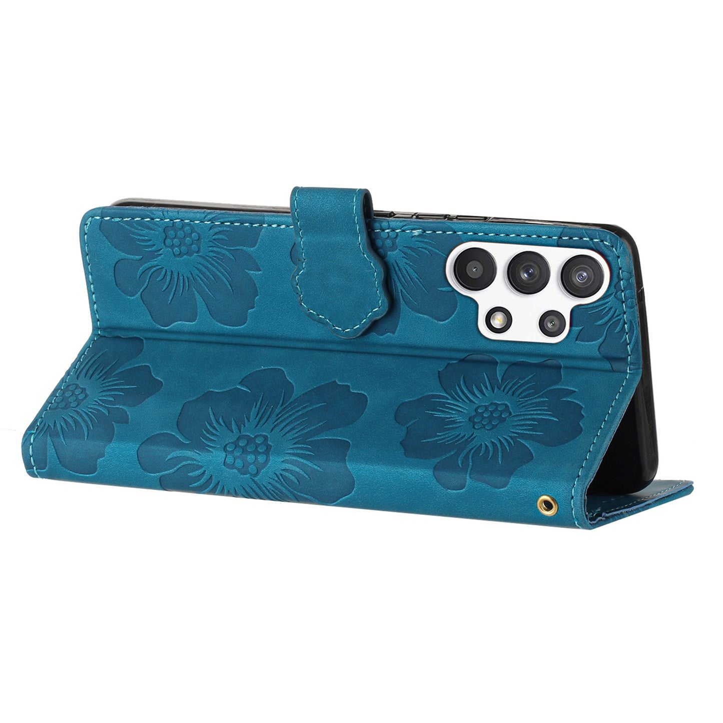 For Samsung Galaxy A32 5G / M32 5G PU Leather Wallet Cover Flowers Imprint Phone Case with Stand