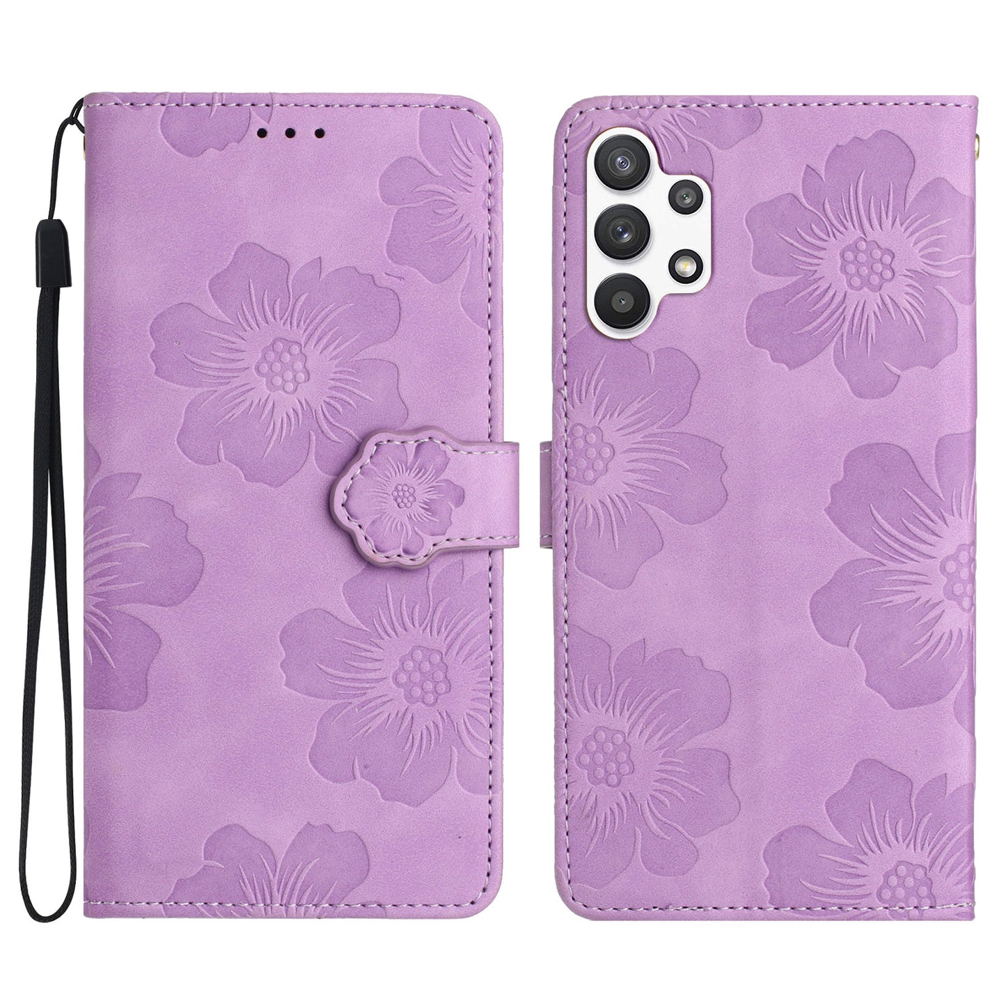 For Samsung Galaxy A32 5G / M32 5G PU Leather Wallet Cover Flowers Imprint Phone Case with Stand
