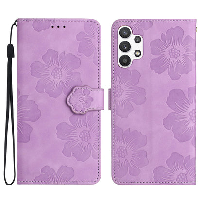 For Samsung Galaxy A32 5G / M32 5G PU Leather Wallet Cover Flowers Imprint Phone Case with Stand