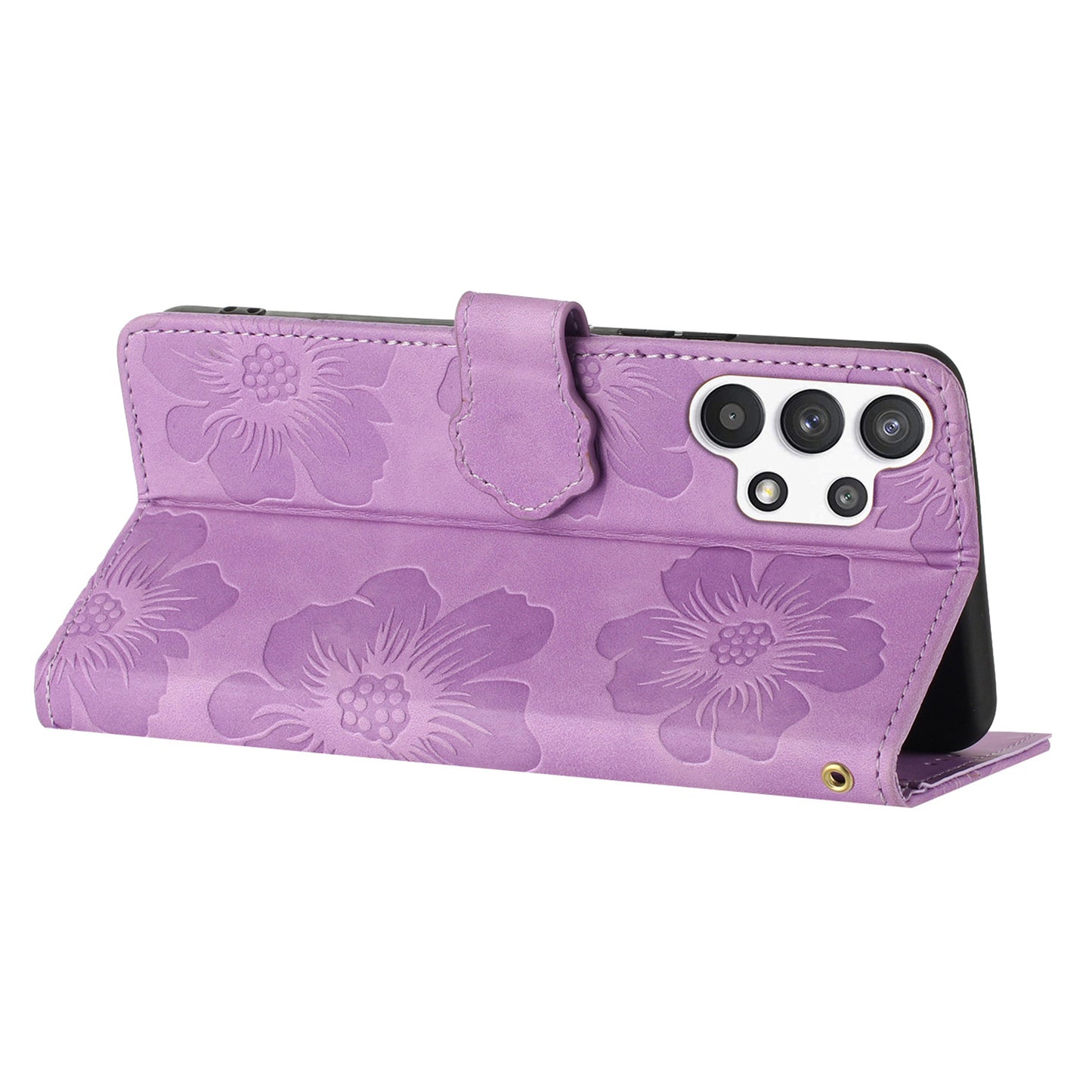 For Samsung Galaxy A32 5G / M32 5G PU Leather Wallet Cover Flowers Imprint Phone Case with Stand