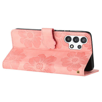 For Samsung Galaxy A32 5G / M32 5G PU Leather Wallet Cover Flowers Imprint Phone Case with Stand