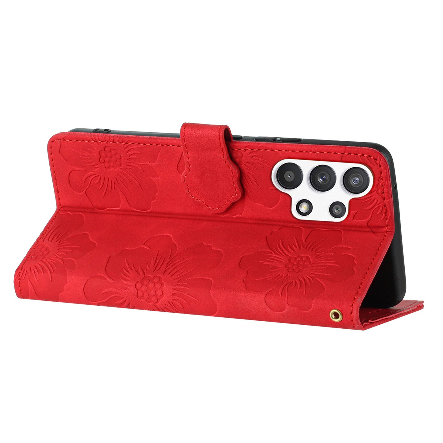 For Samsung Galaxy A32 5G / M32 5G PU Leather Wallet Cover Flowers Imprint Phone Case with Stand