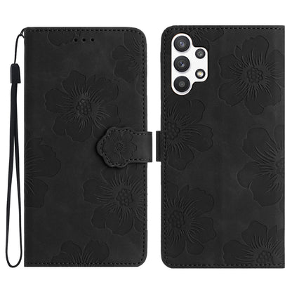 For Samsung Galaxy A32 5G / M32 5G PU Leather Wallet Cover Flowers Imprint Phone Case with Stand