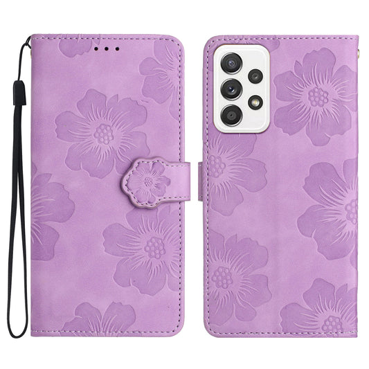 For Samsung Galaxy A53 5G Phone Cover PU Leather Imprinted Flowers Stand Wallet Full Protection Case