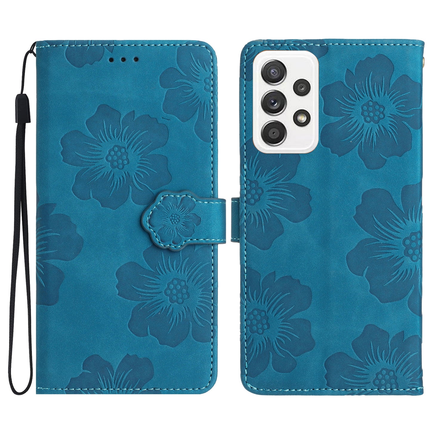 For Samsung Galaxy A53 5G Phone Cover PU Leather Imprinted Flowers Stand Wallet Full Protection Case