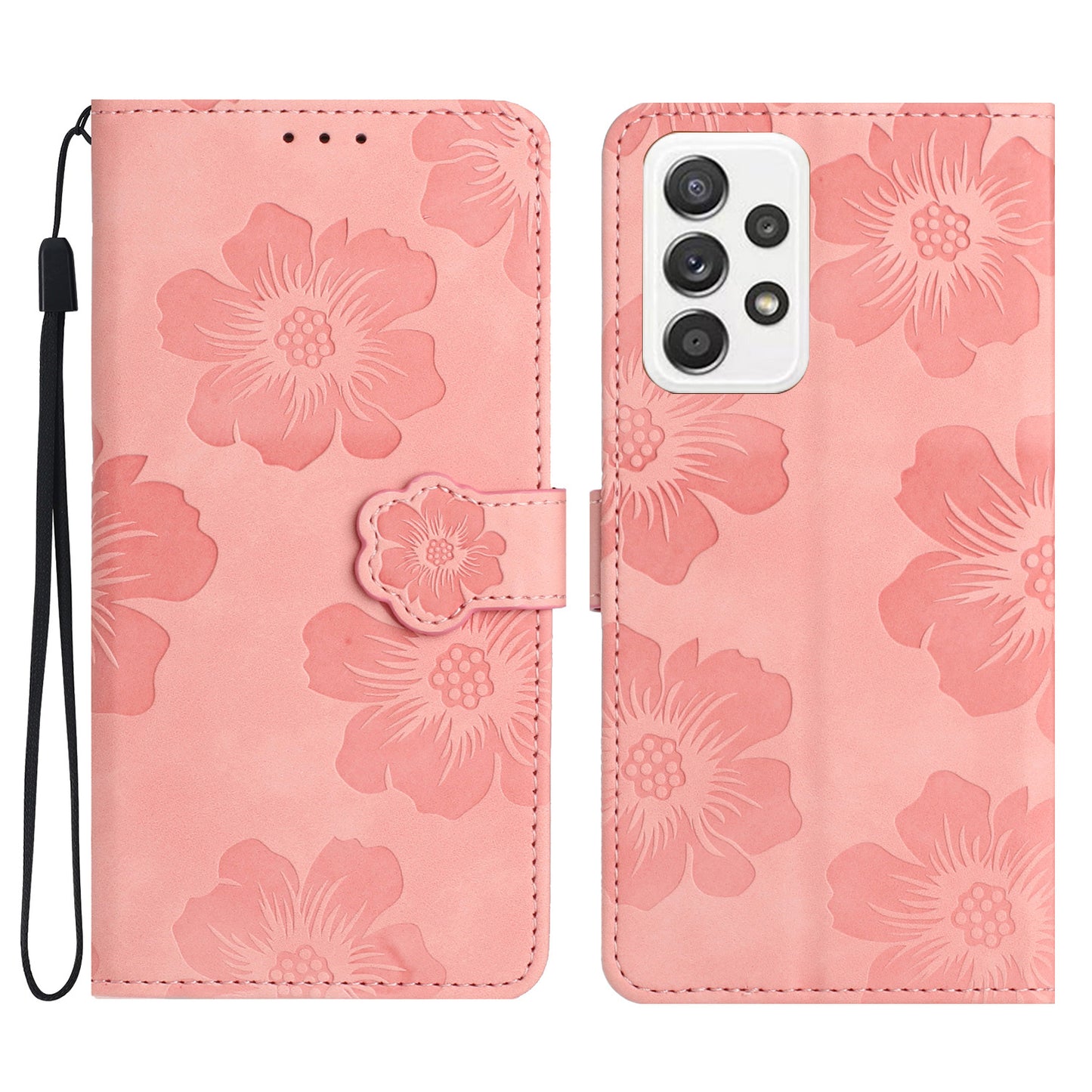 For Samsung Galaxy A53 5G Phone Cover PU Leather Imprinted Flowers Stand Wallet Full Protection Case