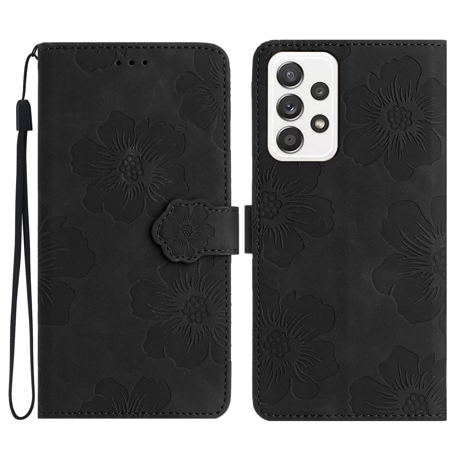 For Samsung Galaxy A72 4G / 5G Imprinted Flowers Phone Cover PU Leather Coated TPU Wallet Shell Case