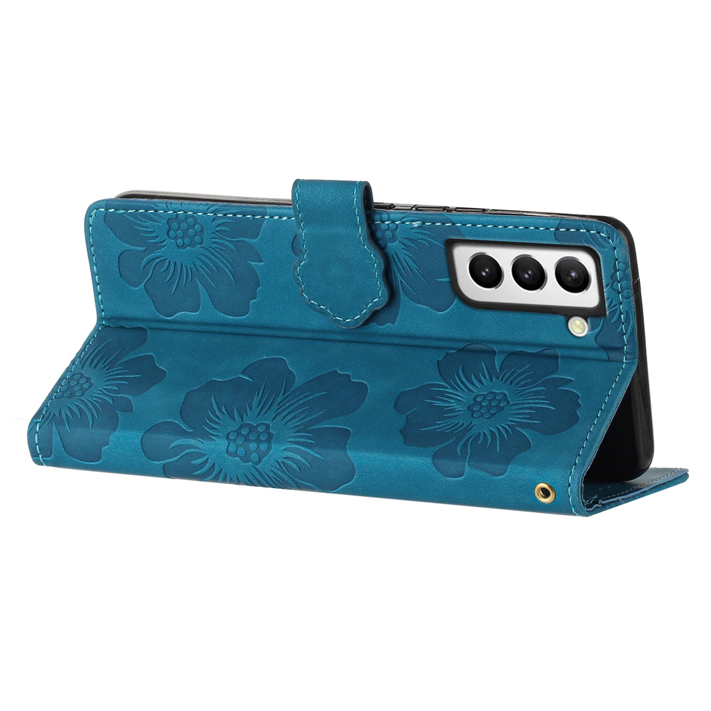 For Samsung Galaxy S22 5G Shockproof PU Leather Phone Case Stand Wallet Flowers Imprinted Phone Case