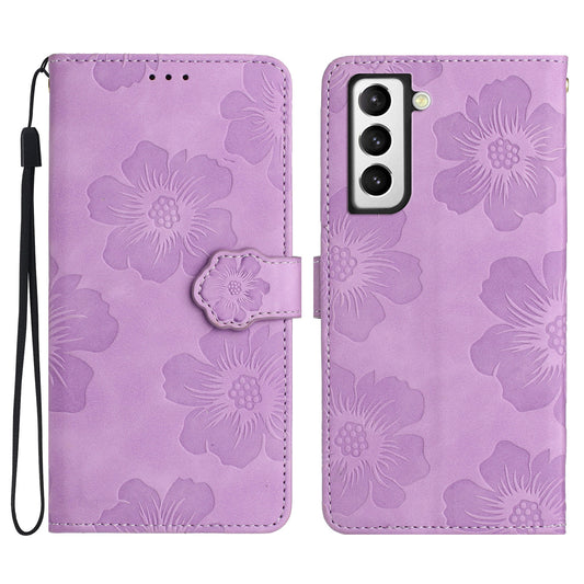 For Samsung Galaxy S22 5G Shockproof PU Leather Phone Case Stand Wallet Flowers Imprinted Phone Case
