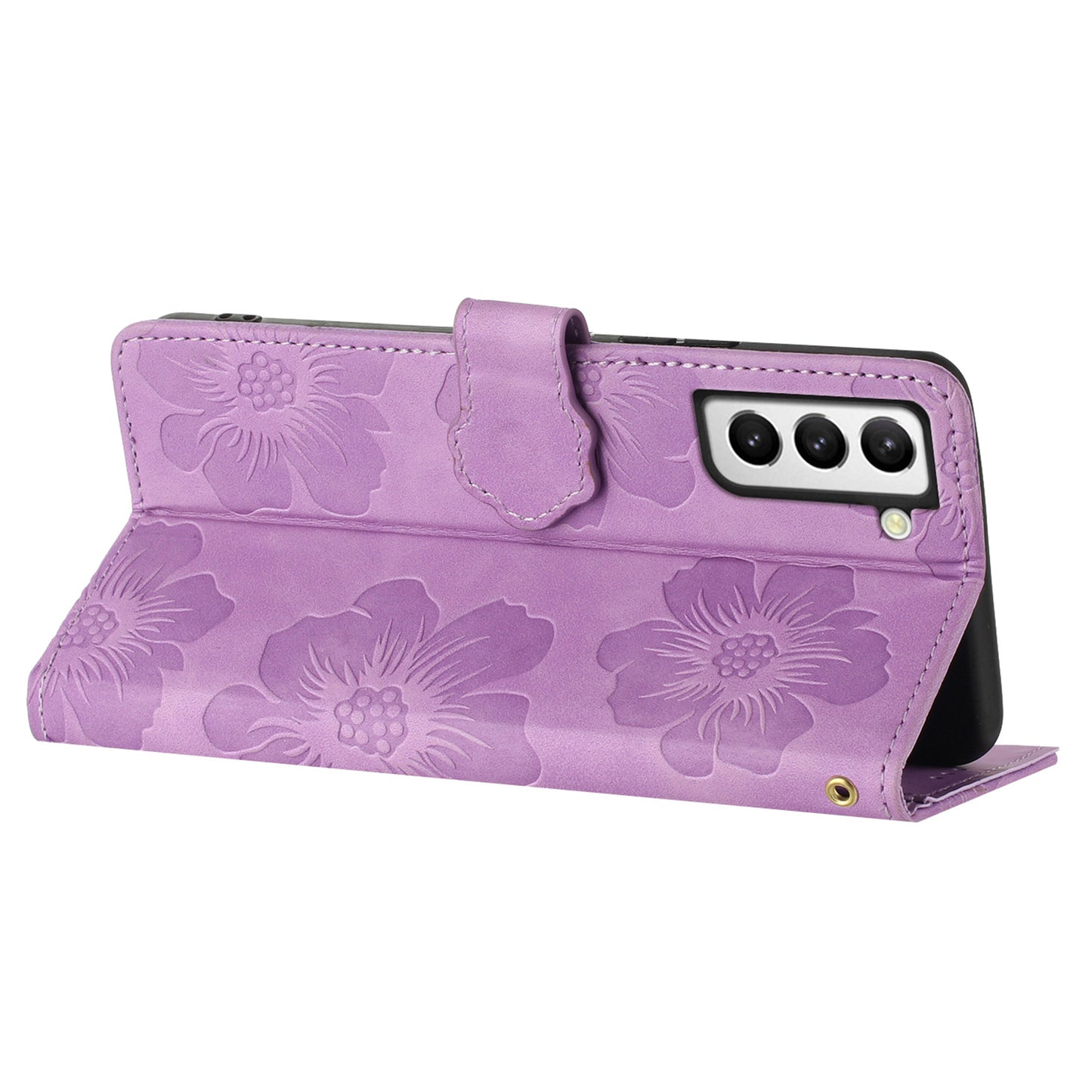 For Samsung Galaxy S22 5G Shockproof PU Leather Phone Case Stand Wallet Flowers Imprinted Phone Case