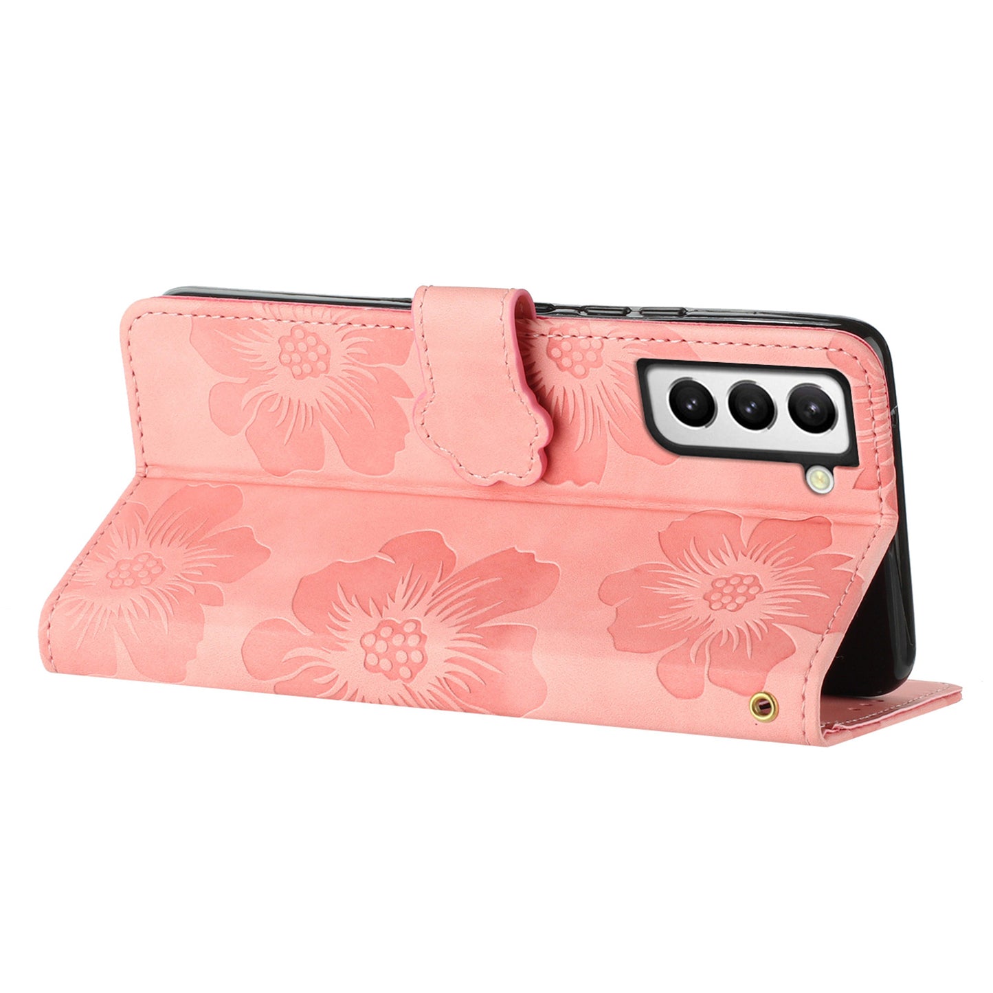 For Samsung Galaxy S22 5G Shockproof PU Leather Phone Case Stand Wallet Flowers Imprinted Phone Case