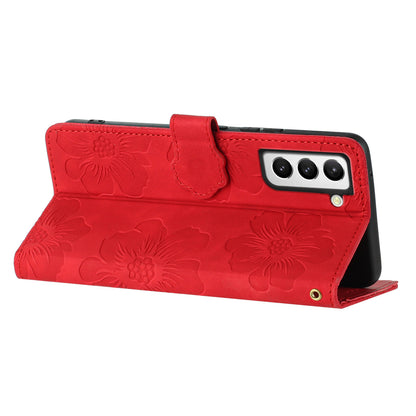 For Samsung Galaxy S22 5G Shockproof PU Leather Phone Case Stand Wallet Flowers Imprinted Phone Case