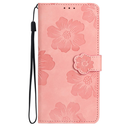 For Samsung Galaxy A32 4G (EU Version) Slim Leather Phone Case Shell Flowers Imprint Stand Wallet Cover