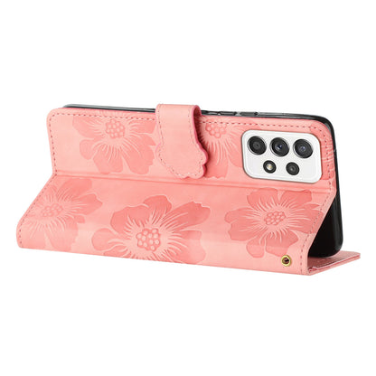 For Samsung Galaxy A23 5G (Global Version) / A23 4G Flowers Imprint Stand Phone Case Leather Wallet Protective Cover