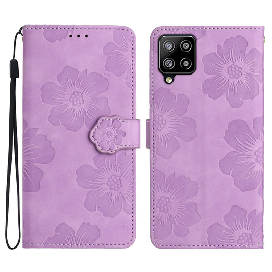 For Samsung Galaxy A22 4G (EU Version) Flowers Imprinted Wallet Cover PU Leather Folding Stand Phone Case