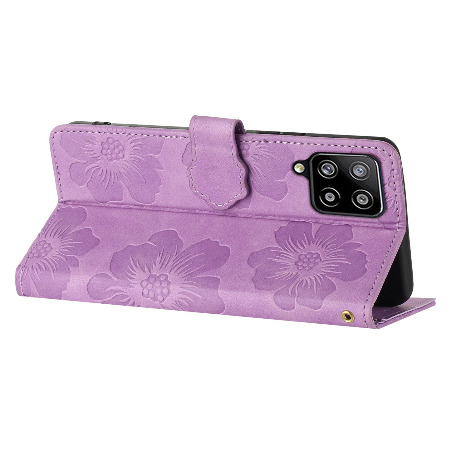 For Samsung Galaxy A22 4G (EU Version) Flowers Imprinted Wallet Cover PU Leather Folding Stand Phone Case