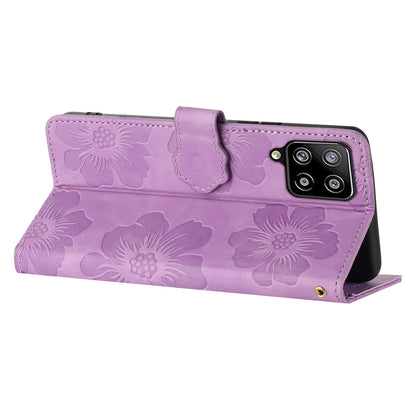 For Samsung Galaxy A22 4G (EU Version) Flowers Imprinted Wallet Cover PU Leather Folding Stand Phone Case
