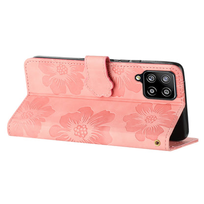 For Samsung Galaxy A22 4G (EU Version) Flowers Imprinted Wallet Cover PU Leather Folding Stand Phone Case