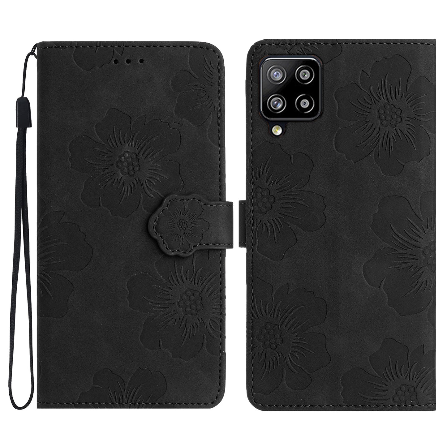 For Samsung Galaxy A22 4G (EU Version) Flowers Imprinted Wallet Cover PU Leather Folding Stand Phone Case