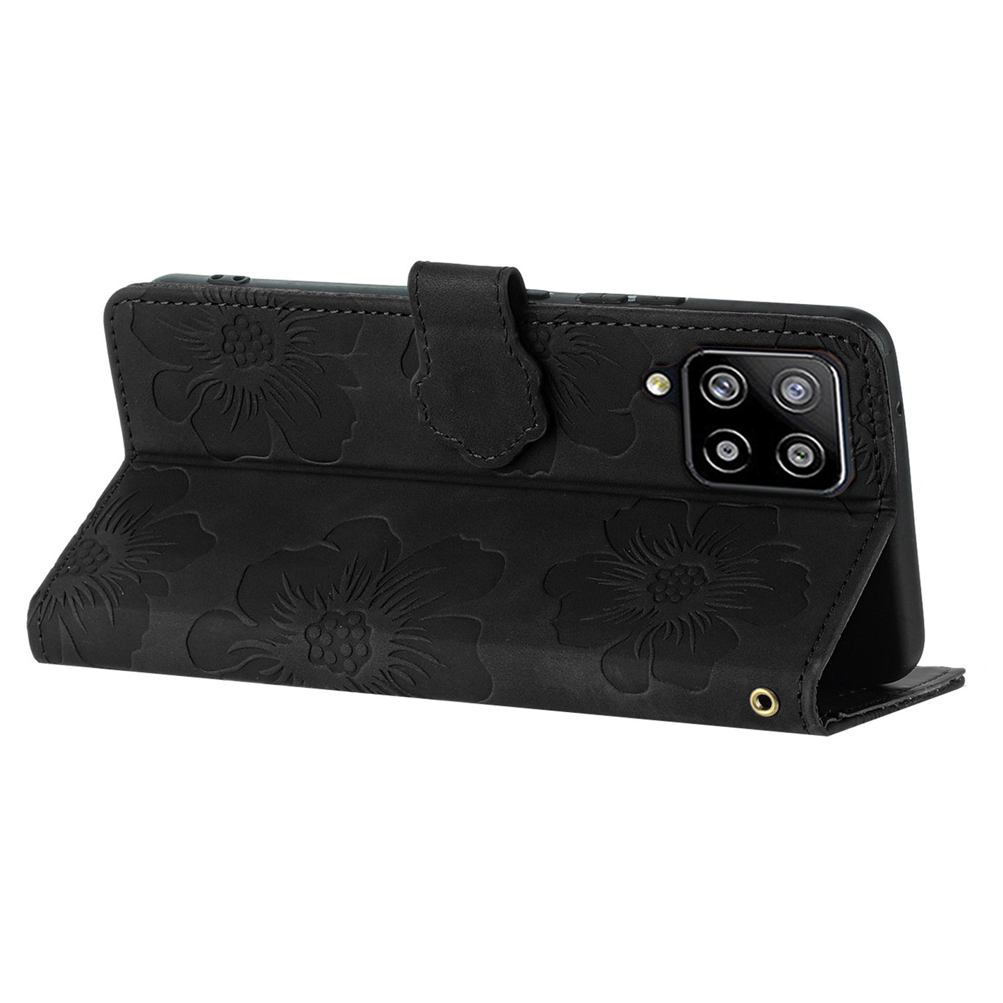 For Samsung Galaxy A22 4G (EU Version) Flowers Imprinted Wallet Cover PU Leather Folding Stand Phone Case