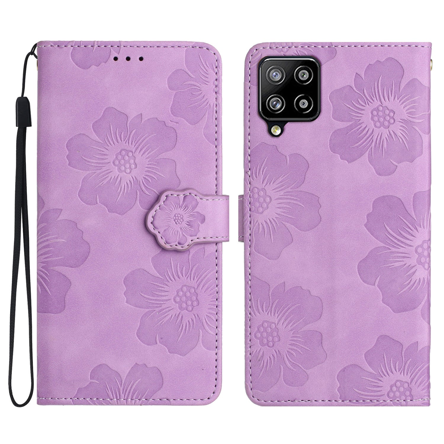 For Samsung Galaxy A42 5G Flowers Pattern Phone Stand Case PU Leather Wallet Anti-drop Cover