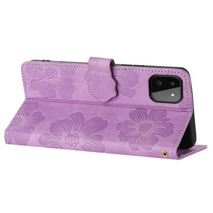 For Samsung Galaxy A22 5G (EU Version) PU Leather Full Protection Shell Flowers Imprint Stand Wallet Phone Case