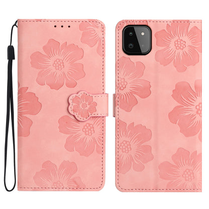 For Samsung Galaxy A22 5G (EU Version) PU Leather Full Protection Shell Flowers Imprint Stand Wallet Phone Case