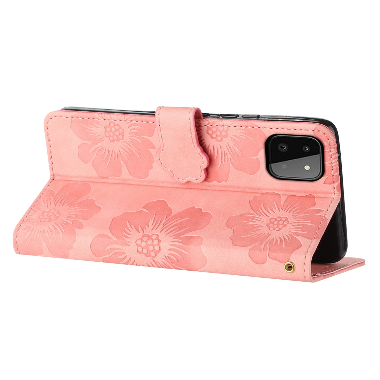 For Samsung Galaxy A22 5G (EU Version) PU Leather Full Protection Shell Flowers Imprint Stand Wallet Phone Case