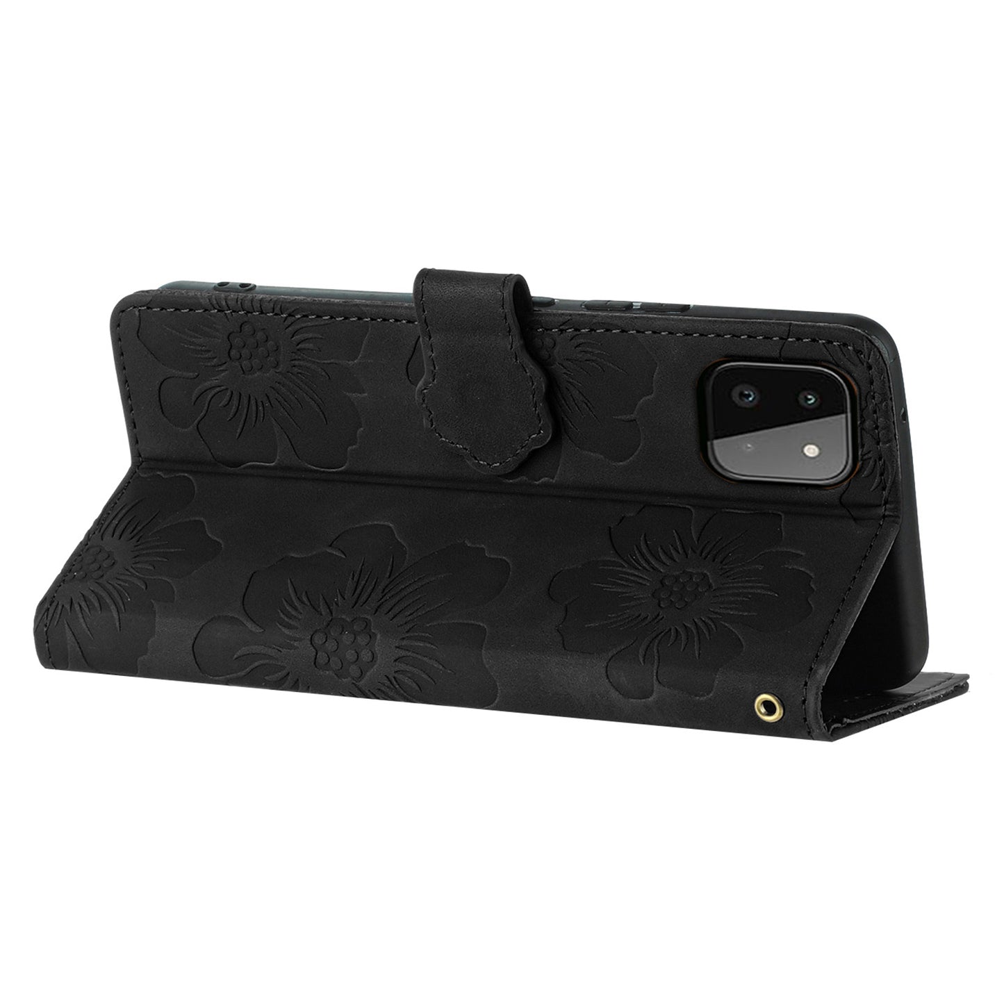 For Samsung Galaxy A22 5G (EU Version) PU Leather Full Protection Shell Flowers Imprint Stand Wallet Phone Case