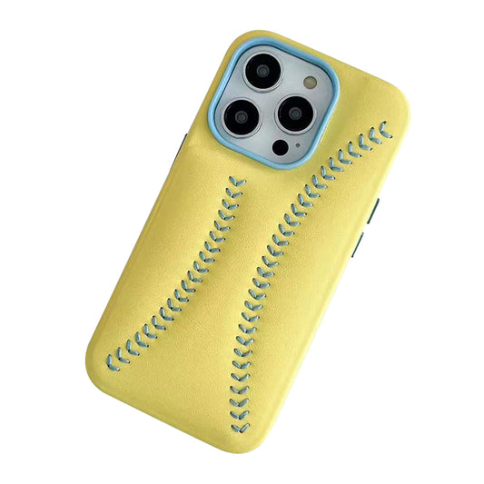 Phone Case for iPhone 14 Pro Scratch Proof Baseball Texture Embroidery PU Leather Coated PC Cover