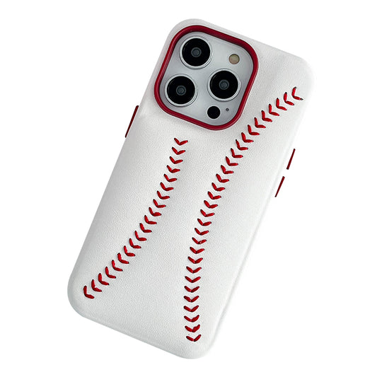 Phone Case for iPhone 14 Pro Scratch Proof Baseball Texture Embroidery PU Leather Coated PC Cover