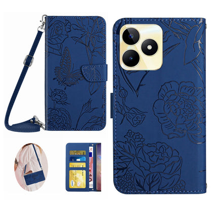 HT03 PU Leather Case for Realme C53 4G , Wallet Stand Imprinted Phone Cover with Shoulder Strap
