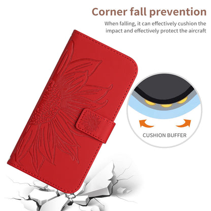 HT04 Phone Leather Case for Realme C53 4G , Sunflower Imprinted Stand Wallet Phone Cover with Hand Strap